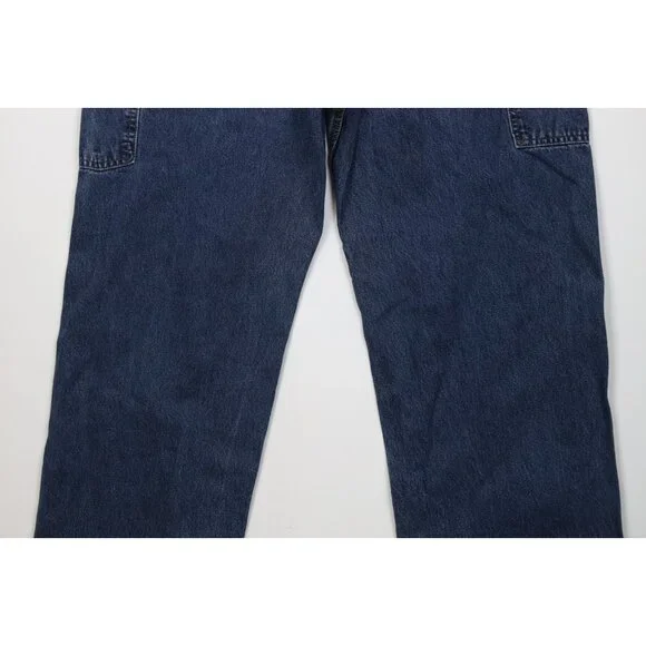 Vintage Y2K Carhartt Mens 36x32 Faded Wide Leg Dungaree Denim Jeans Blue Cotton